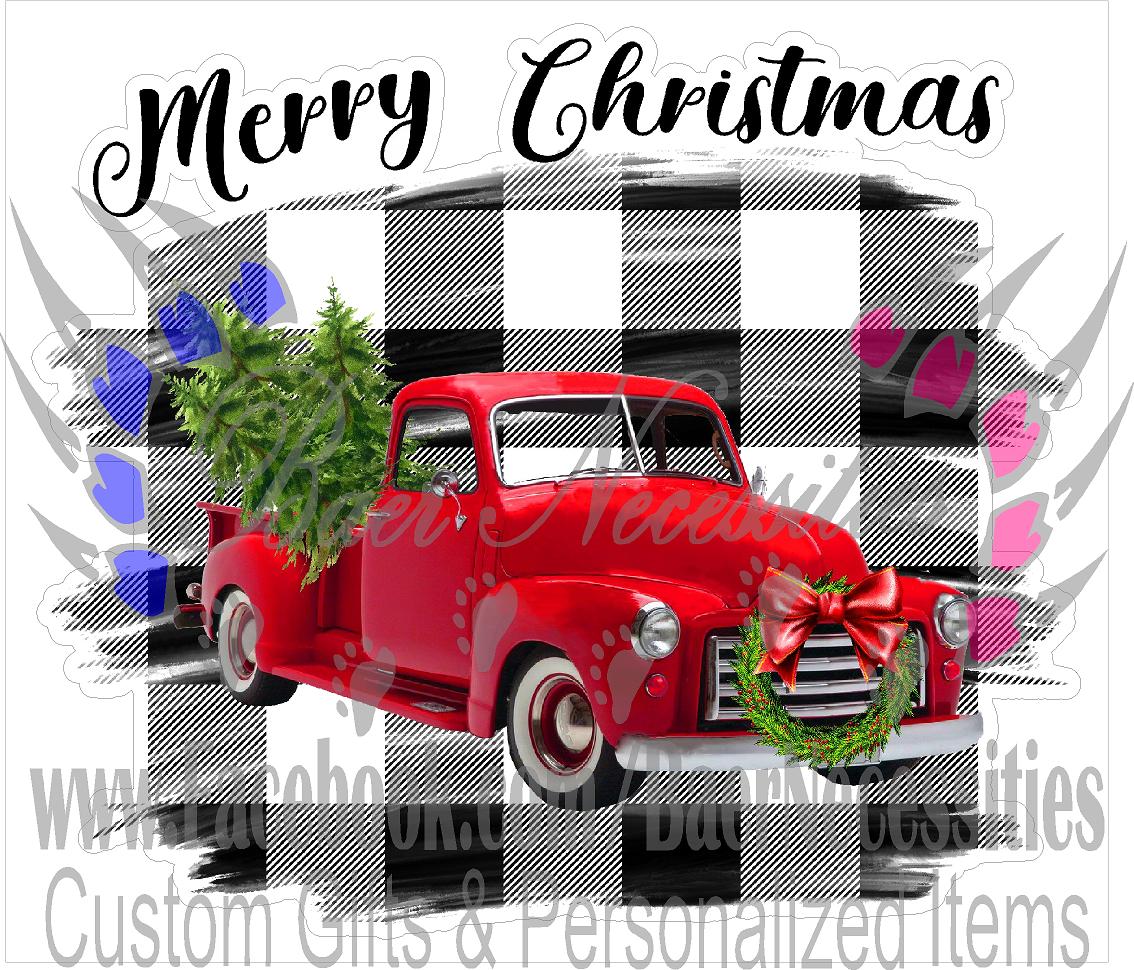 Merry Christmas Plaid Truck - Tumbler Decal