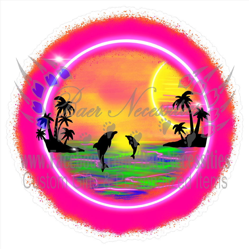 Tropical Dolphin Beach - Tumbler Decal
