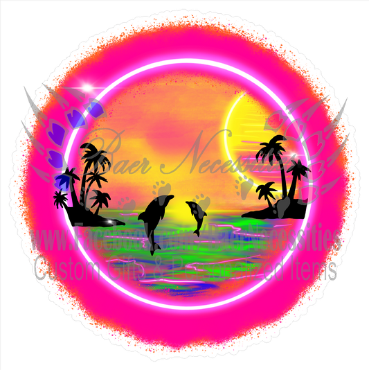 Tropical Dolphin Beach - Tumbler Decal