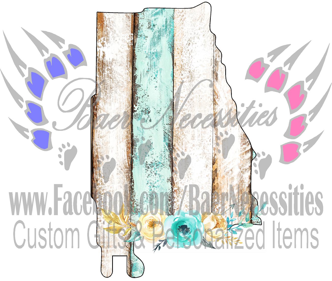 Alabama Teal/White Wood Floral - Tumber Decal