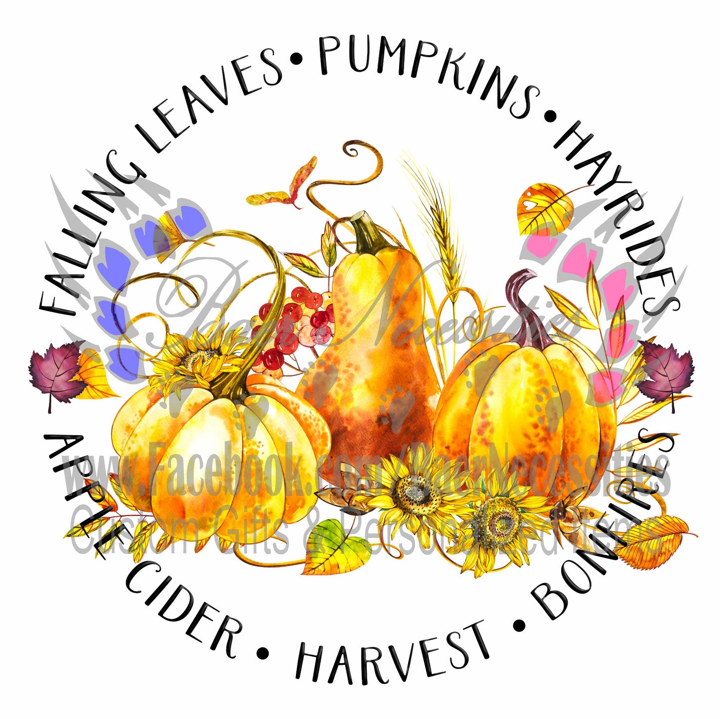 Fall Word Circle with Pumpkins - Tumbler Decal