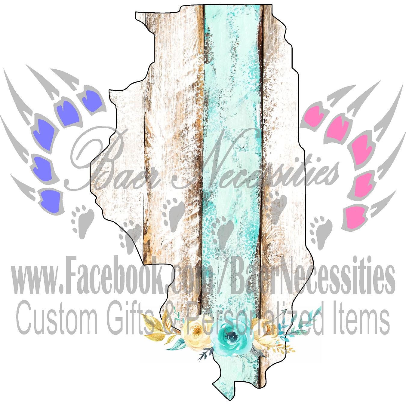 Illinois Teal/White Wood Floral - Tumber Decal