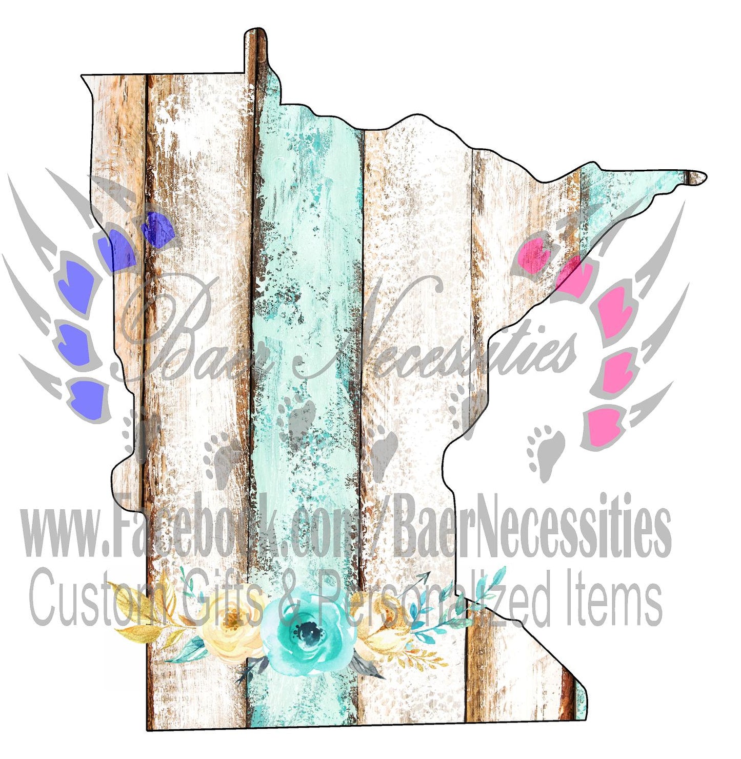 Minnesota Wood Floral State - Digital