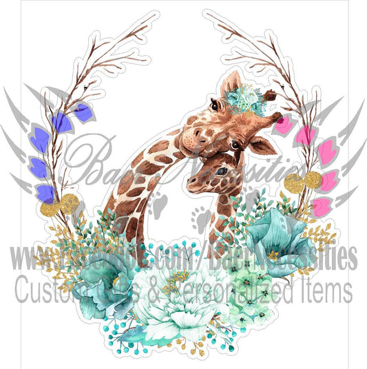 Mom & Baby Giraffe Floral Wreath - Tumber Decal