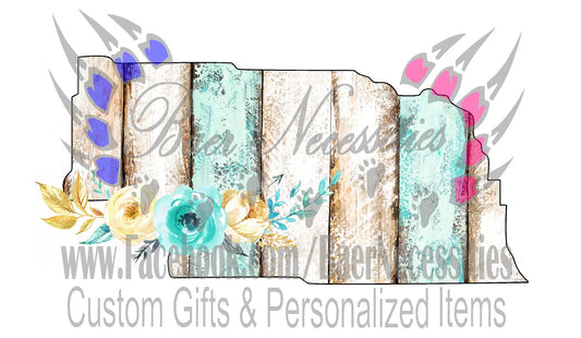 Nebraska Teal/White Wood Floral - Tumber Decal