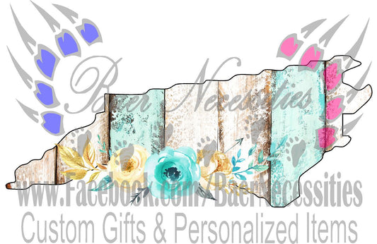 North Carolina Teal/White Wood Floral - Tumber Decal
