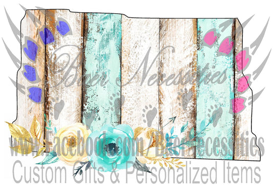 North Dakota Wood Floral State - Digital
