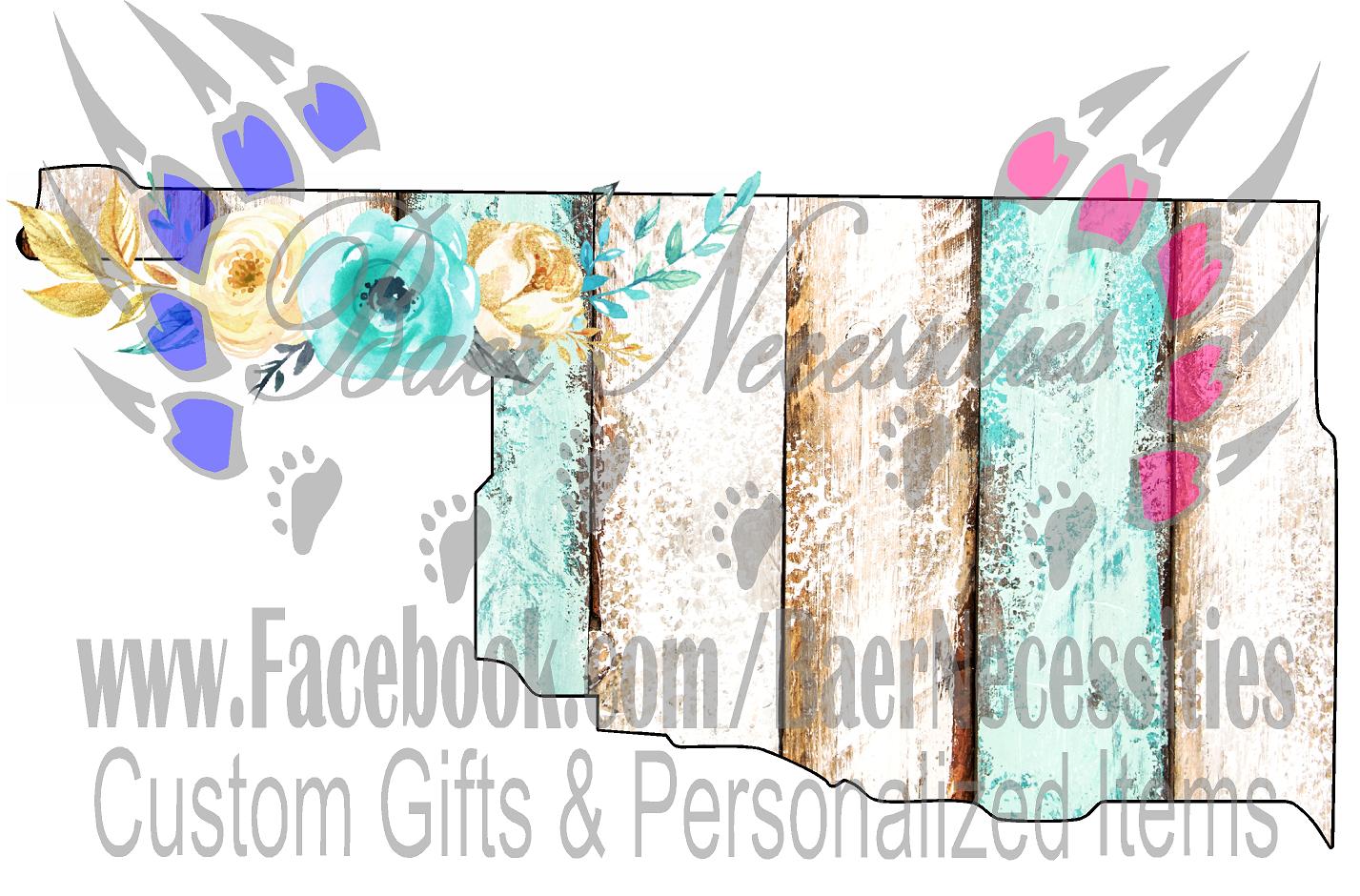 Oklahoma Teal/White Wood Floral - Tumber Decal