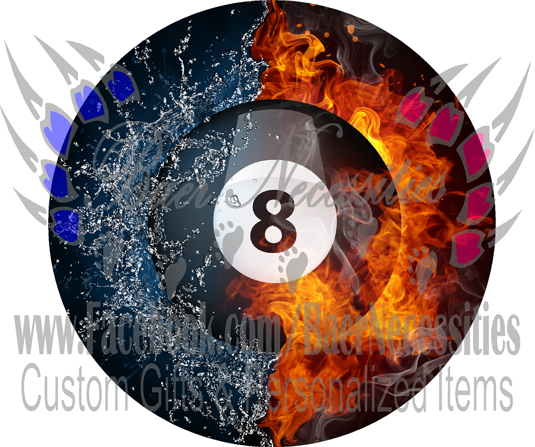Pool 8 ball Water n Fire - Tumbler Decal