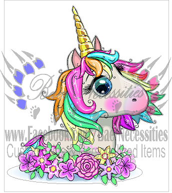 Cartoon Unicorn with Flowers - Tumbler Decal