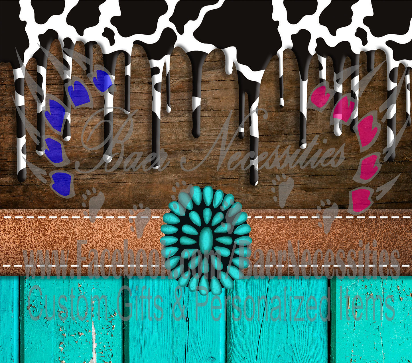 Western Cow Drip with Teal Wood - Full Wrap