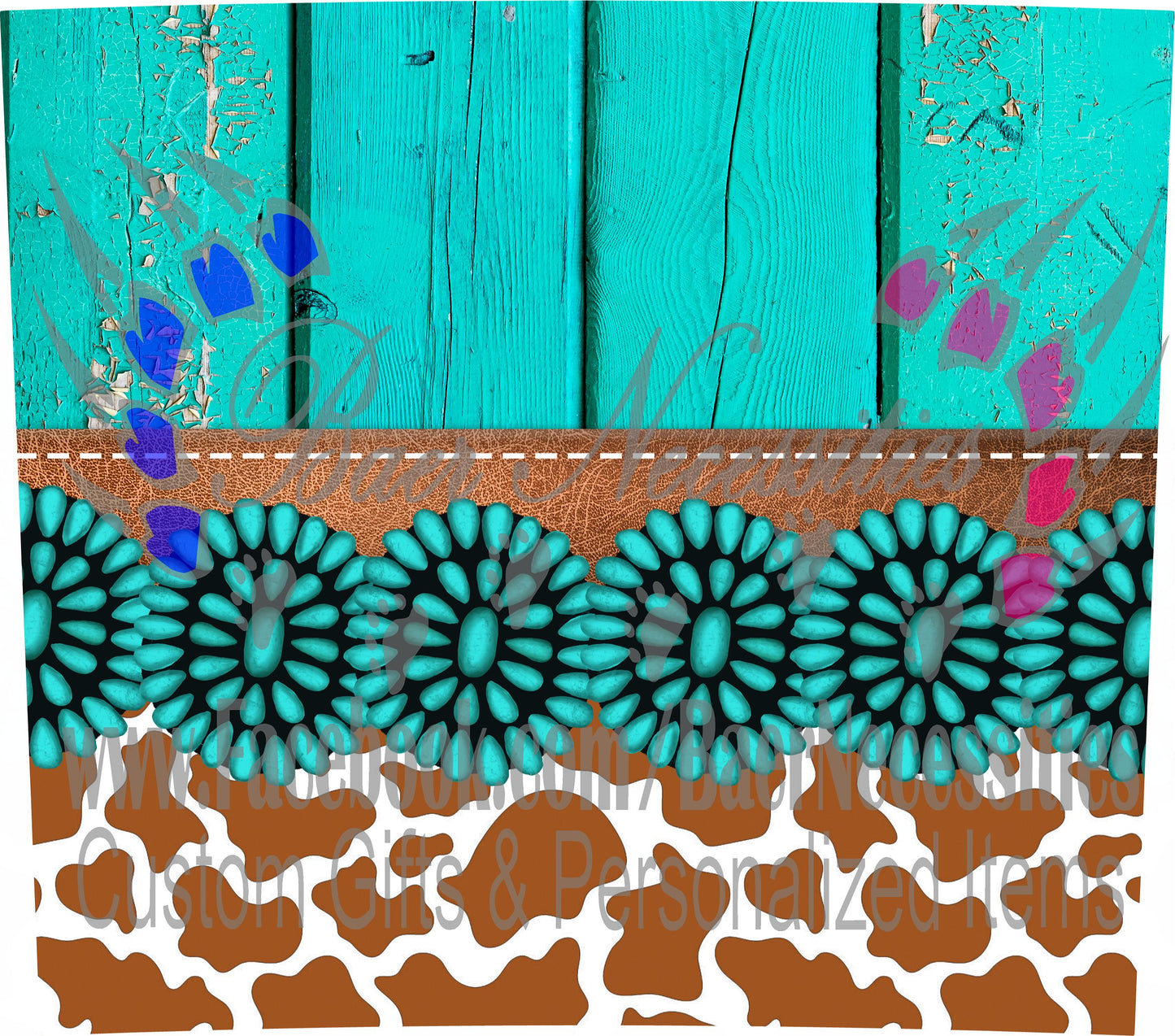 Western Turqoiuse Wood with Brown Cow Print - Full Wrap