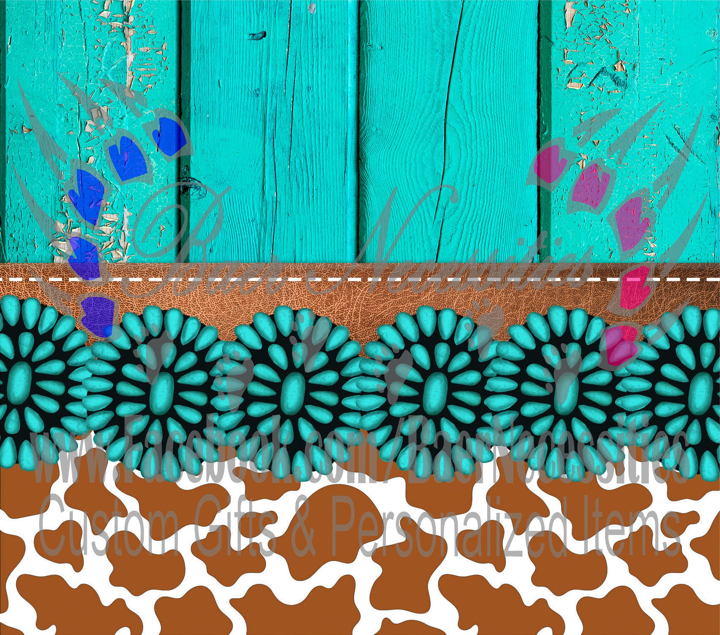 Western Turqoiuse Wood with Brown Cow Print - Full Wrap