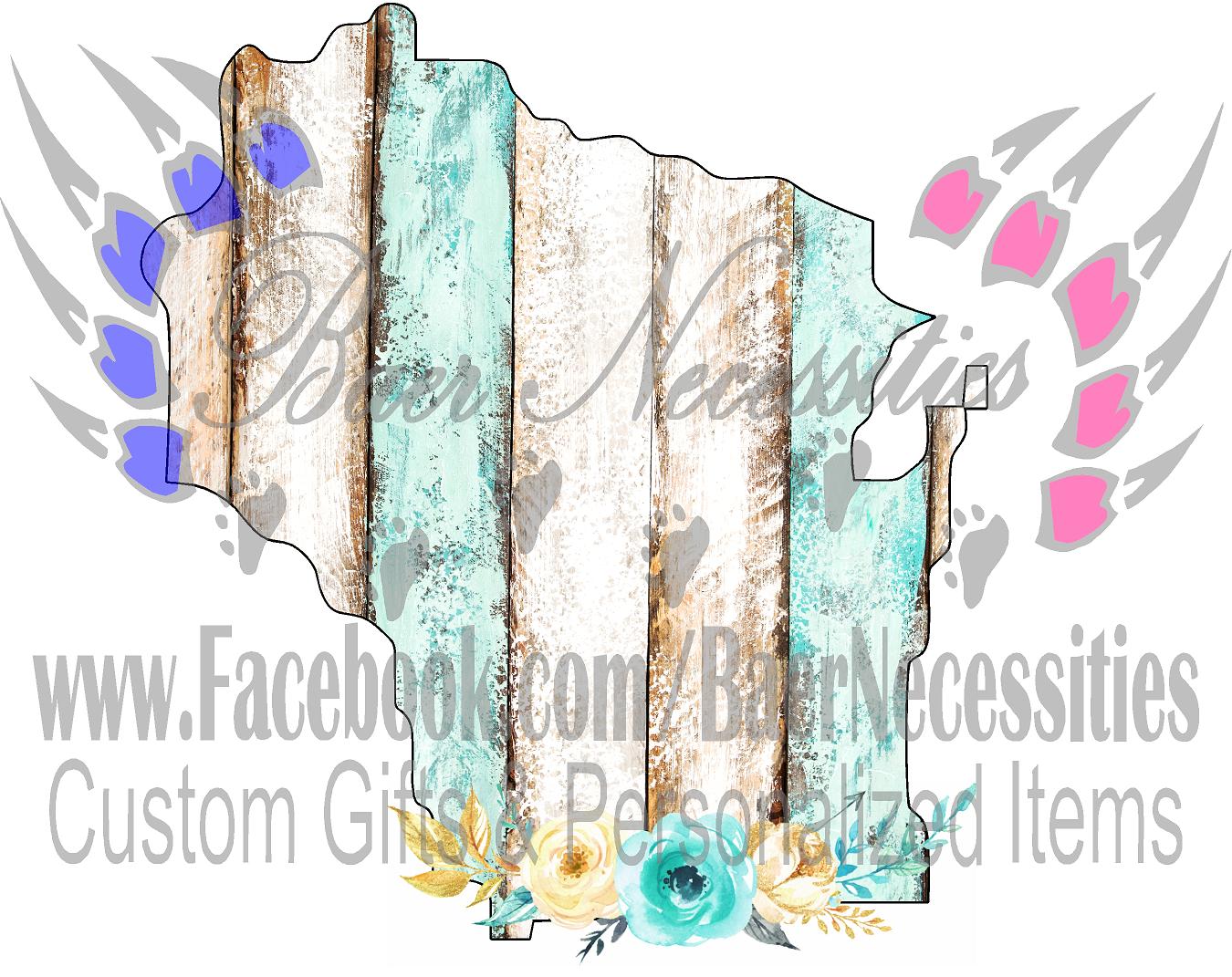 Wisconsin Teal/White Wood Floral - Tumber Decal