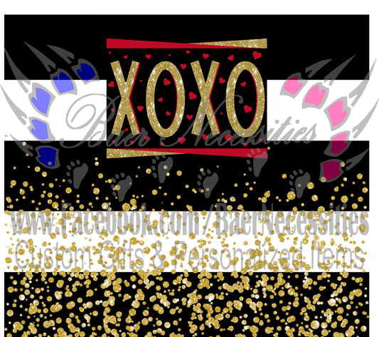 XOXO Gold Confetti with Black/White Stripes - Tumbler Transfer