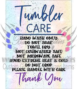 Tumbler Instructions Care Card - Rainbow Gradient with Glitter Specks