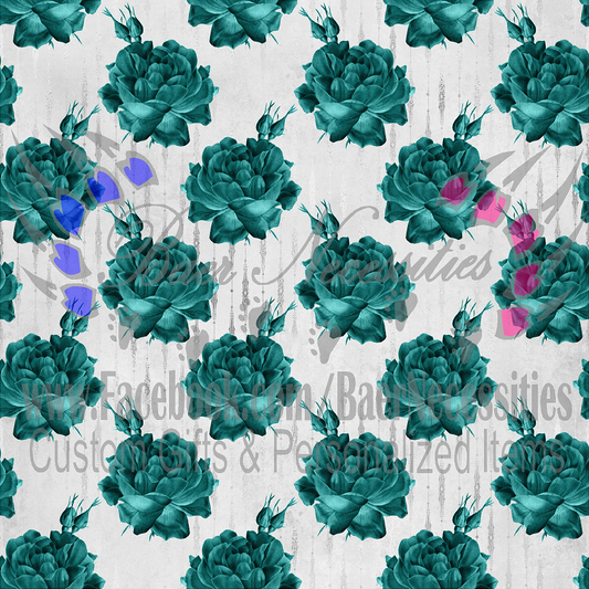Teal Silver Floral 01 - Adhesive