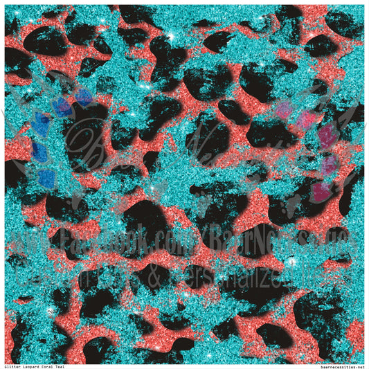 Glitter Leopard Coral Teal - Digital