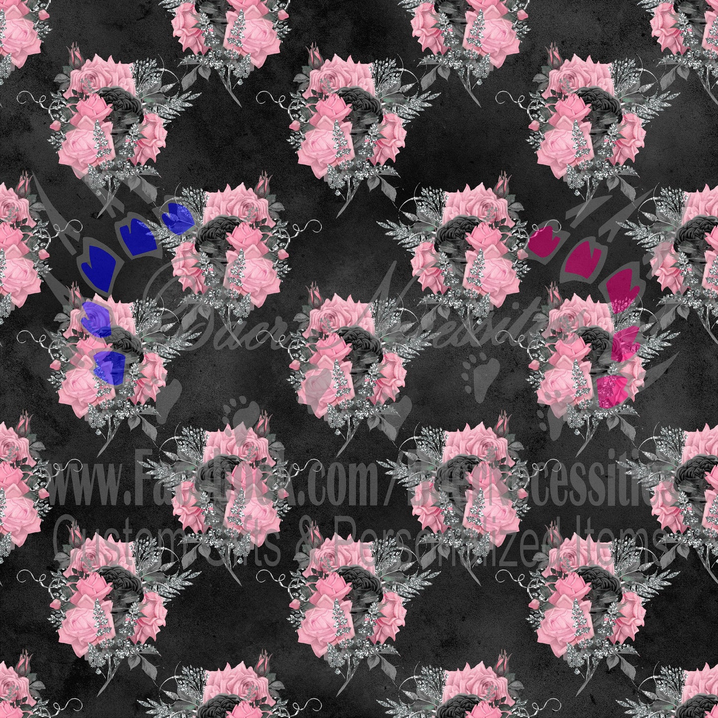 Pink Black Floral 02 - Adhesive
