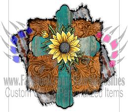 Rustic Cross with Sunflower - Transfer