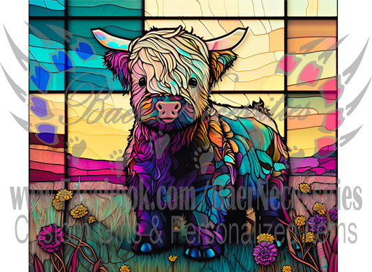 Stained Glass Highland Cow - Tumbler Transfer