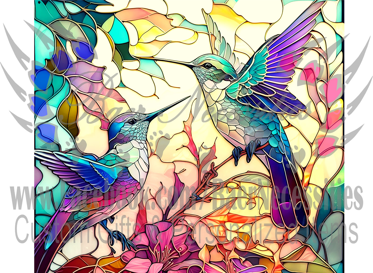 Stained Glass Humming Birds - Tumbler Transfer