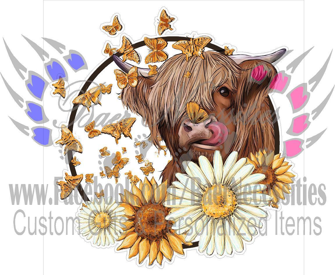Longhorn Cow with Butterflies - Transfer