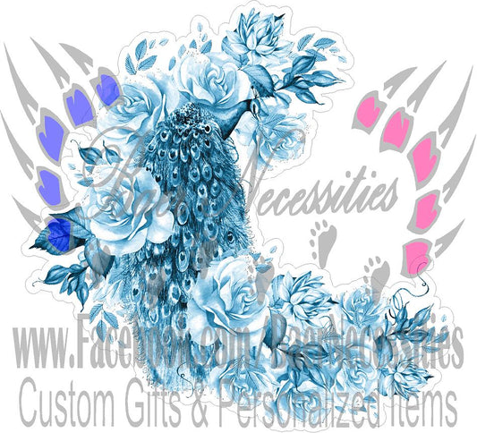 Blue Peacock with Roses - Tumbler Decal