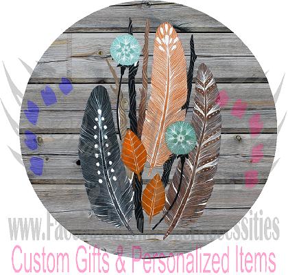 Boho Feathers Wooden Background - Tumbler Decal
