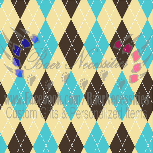 Brown, Cream, Teal Tangram with White Stitching Seamless Pattern - Adhesive