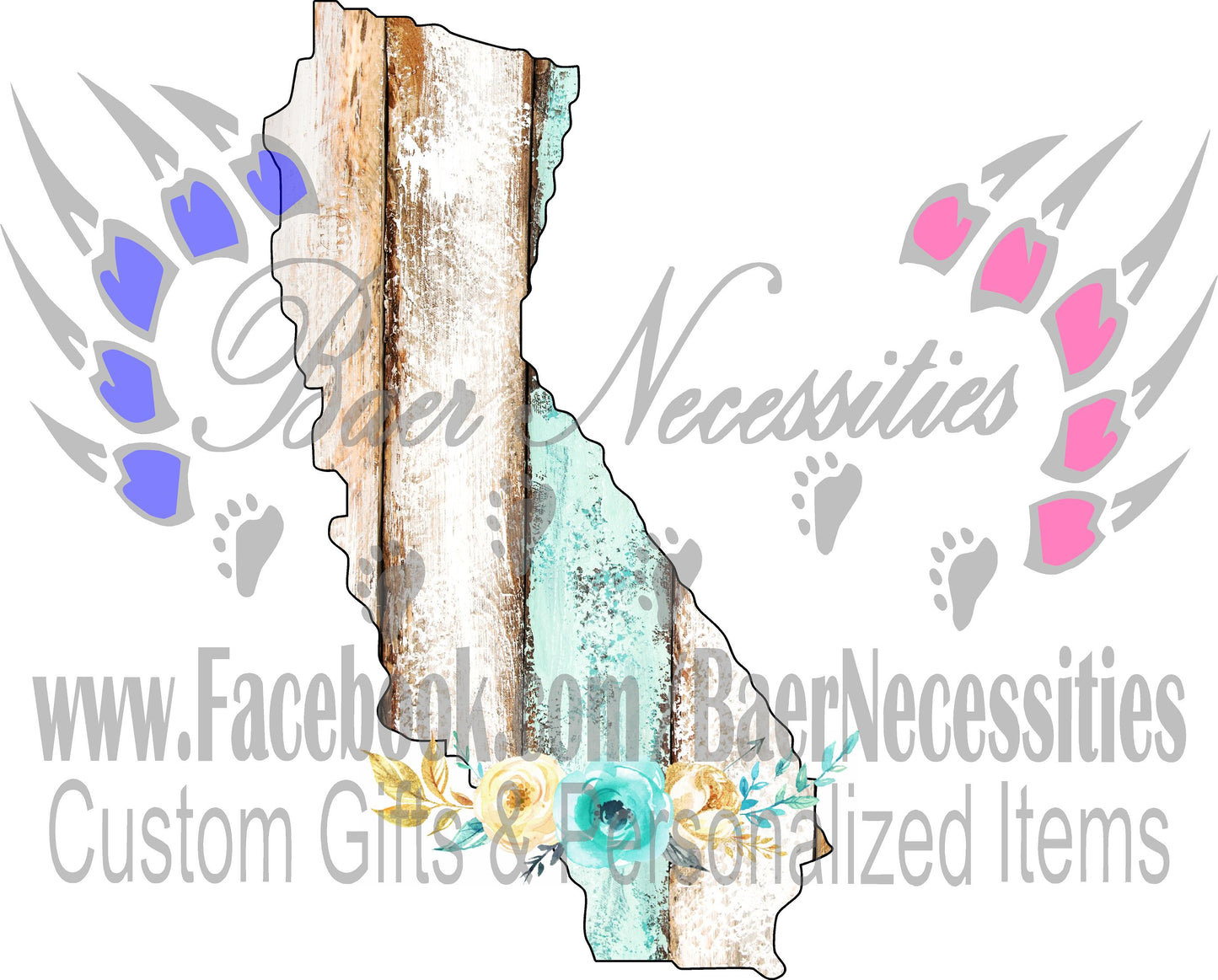 California Teal/White Wood Floral - Tumber Decal