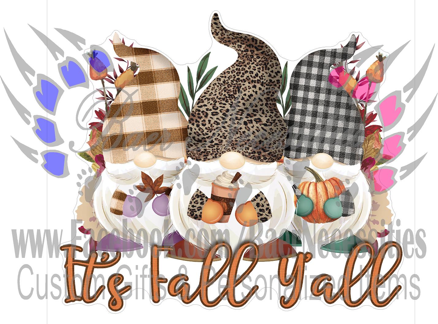 It's Fall Y'all Gnomes - Tumbler Decal