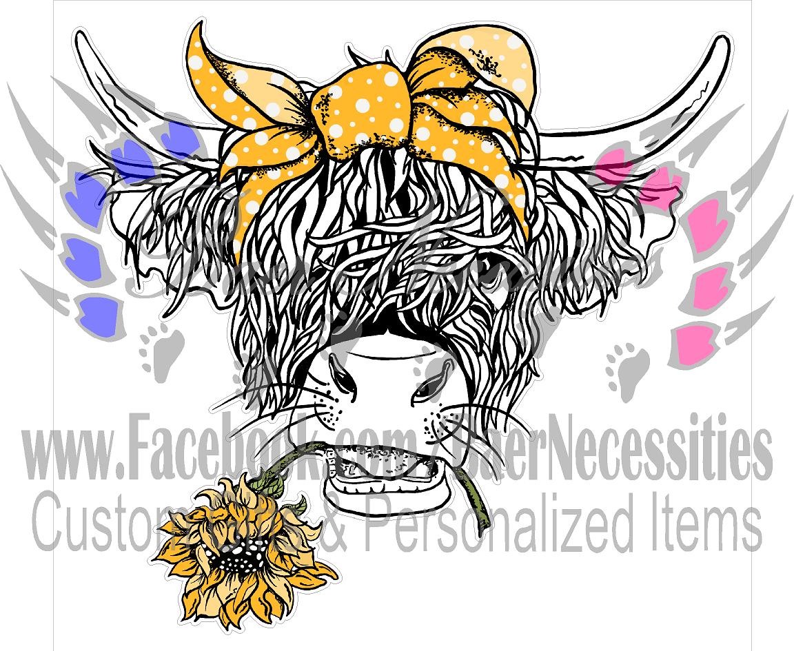 Longhorn Yellow Cow Outline - Tumber decal