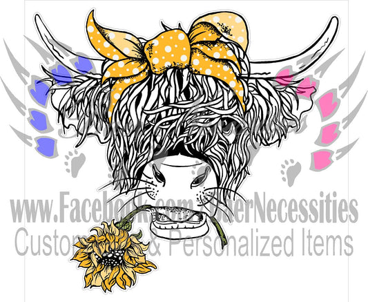 Longhorn Yellow Cow Outline - Transfer