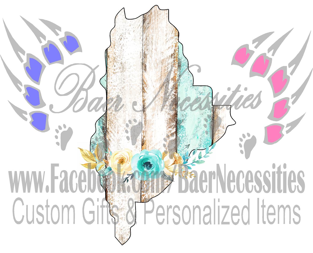 Maine Teal/White Wood Floral - Tumber Decal