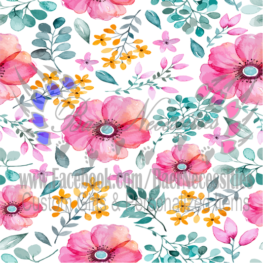 Pink Yellow Watercolor Floral Seamless Pattern - Adhesive