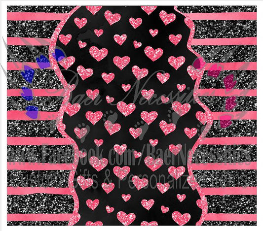 Pink Black Stripped Heart - Tumbler Transfer