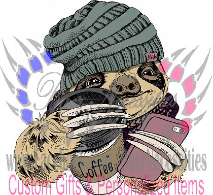 Sloth with Coffee & Phone - Tumbler Decal