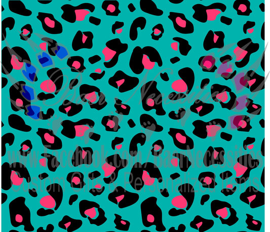 Teal & Pink Leopard Seamless Pattern - Adhesive