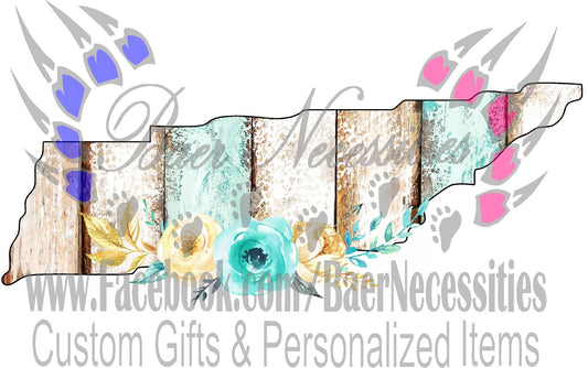 Tennessee Teal/White Wood Floral - Tumber Decal