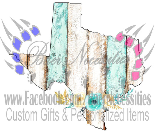Texas Teal/White Wood Floral - Tumber Decal