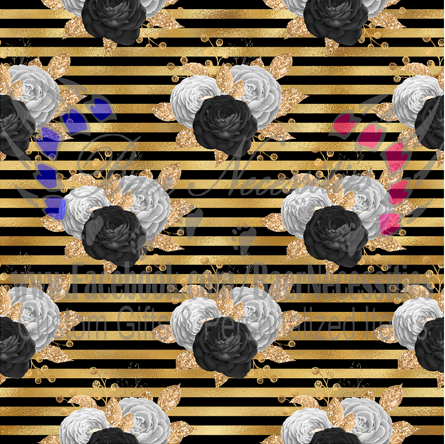 Gold Black White Floral 04 - Adhesive