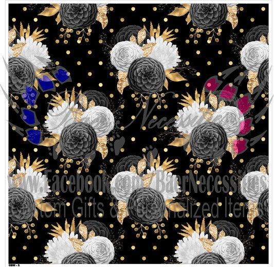 Gold Black White Floral 05 - Adhesive