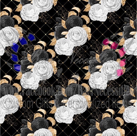 Gold Black White Floral 06 - Adhesive