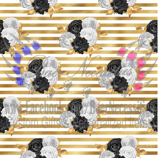 Gold Black White Floral 07 - Adhesive