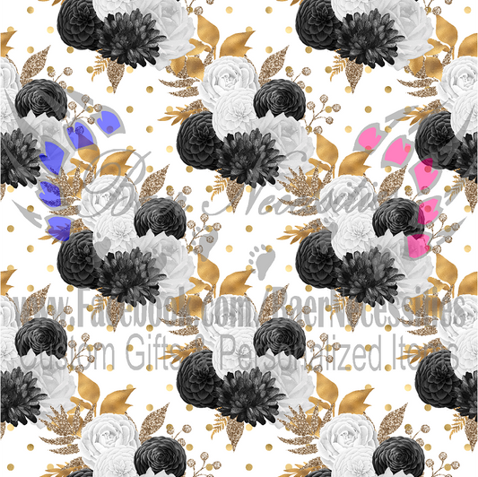 Gold Black White Floral 08 - Adhesive