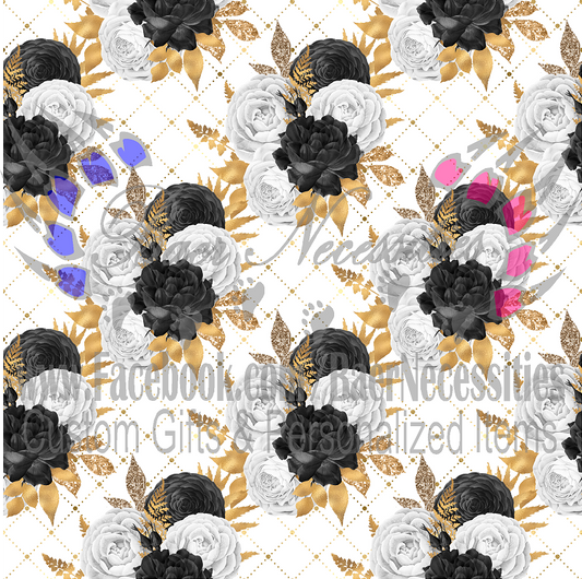 Gold Black White Floral 09 - Adhesive