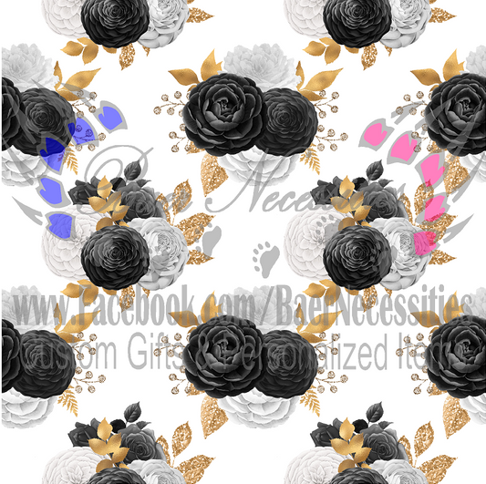 Gold Black White Floral 10 - Adhesive
