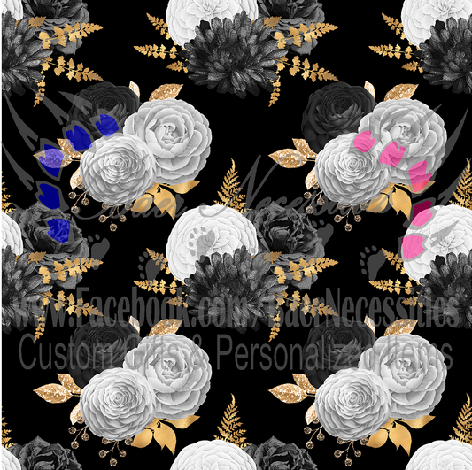 Gold Black White Floral 11 - Adhesive