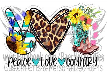 Peace Love Country - Tumbler Decal